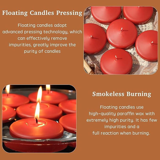 3 inch Floating Candles 36 Packs Red Floating Candle for Centerpieces 8-9 Hours Floating Candles 3” Water Candles for Cylinder Vases, Pool, Wedding, Christmas, Party