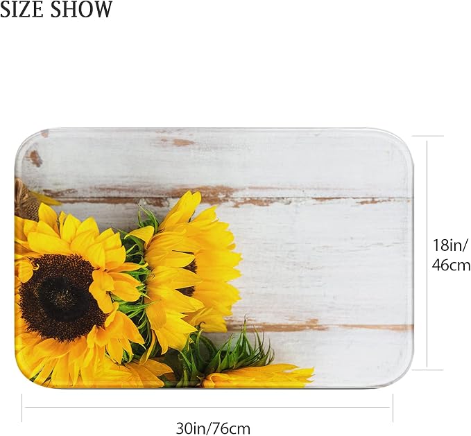 Britimes Bath Mat for Bathroom, Yellow Sunflower Washable Cover Floor Rug Carpets Floor Mat Bathroom Decorations 18x30 Inches for Kitchen Bedroom Indoor