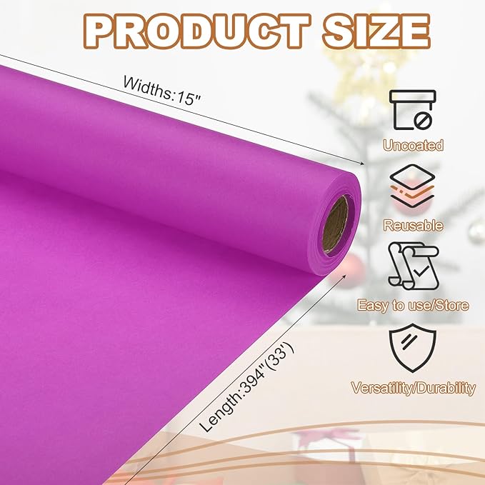 PATIKIL Wrapping Paper, 15" x 394"(33') 70 GSM Craft Paper Roll Kraft Packing Paper for Poster Bulletin Board, Gift Wrapping, Purple