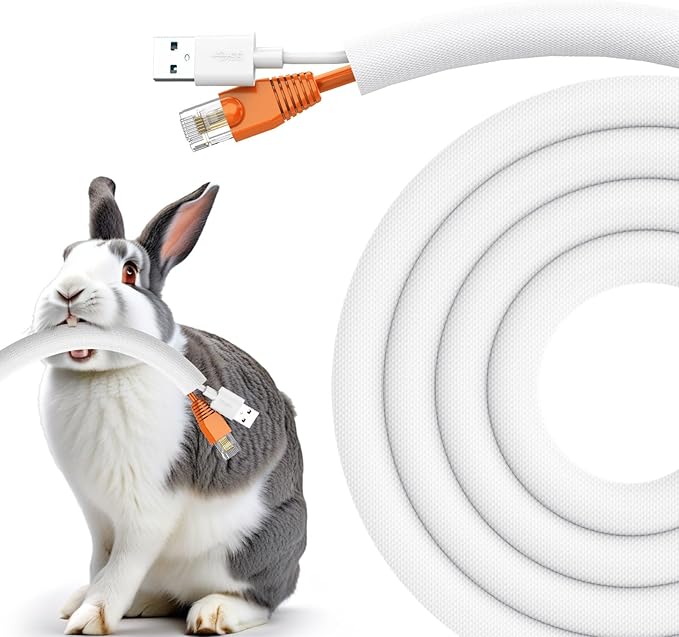 UOMTFAI Dog and Cat Cord Protector 10ft - 3/8inch, Flexible Cable Sleeve for Easy Cord Management, Protects Cables from Pets Chewing, Ideal for USB, Power, Audio and Video Cords - White