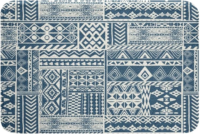 Feelyou Boho Bath Rugs 20"x32" Bohemian Aztec Bathroom Rugs Blue Traditional Exotic Tribal Bath Mats for Bathroom Women Men Girls Boys Soft Non Slip Boho Bathroom Accessoriess