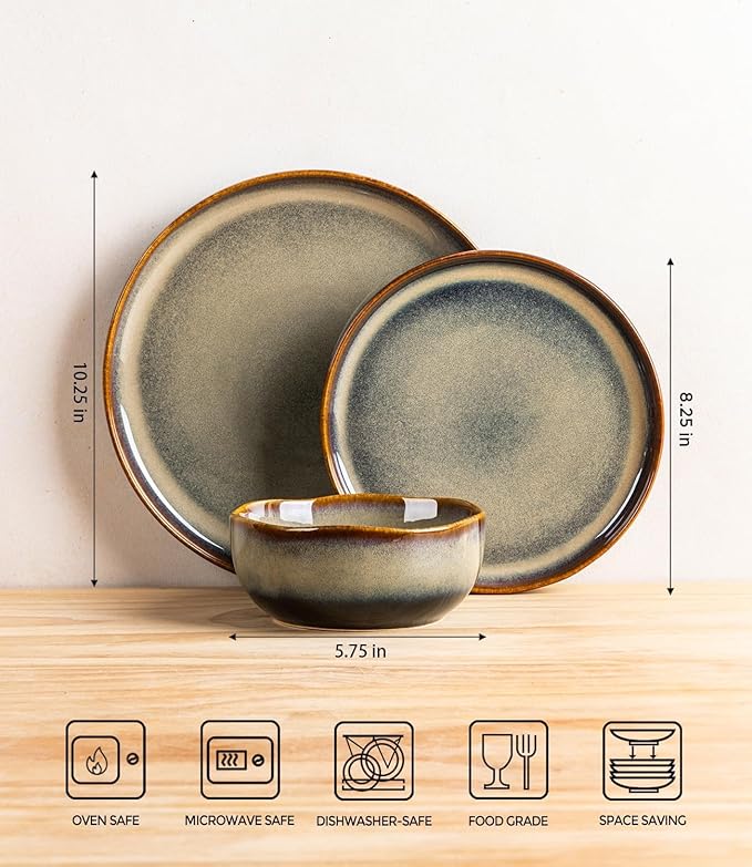 TheTerra Ceramic Dinnerware Sets for 8, 24 Pieces Porcelain Lightweight Plates and Bowls Sets, Scratch Resistant Dish Set, Oven & Microwave & Dishwasher Safe, Coffee Bean
