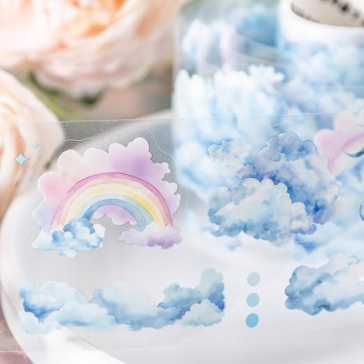 AuriicLeaf Cloud PET Tape Set, 6 Rolls Pre-Cut Sky Ephemera for Junk Journaling, Scrapbooking, Crafting, DIY Projects, Diaries, and Art Supplies