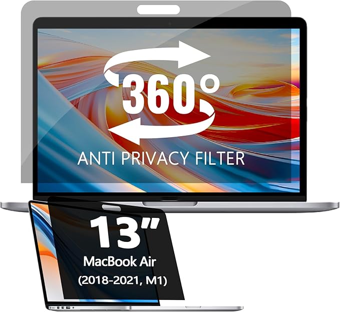 360° Privacy Screen Protector Compatible for MacBook pro 13 inch (2016-2022,M1, M2), Privacy Screen Filter for MacBook Air 13 Inch (2018-2021, M1), Anti-Spy/Anti Fingerprint/Anti Blue Light/Anti Glare