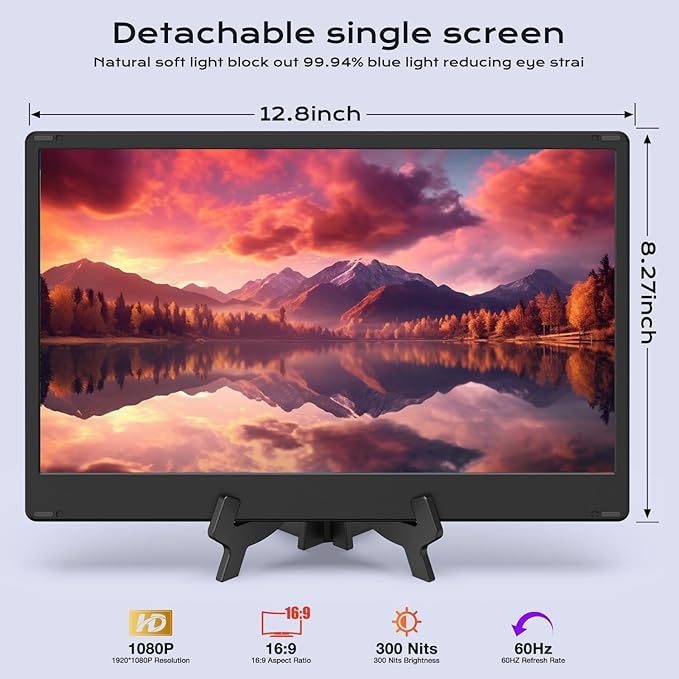 UK BONITOYS Laptop Screen Extender, 14" FHD 1080P Laptop Monitor Extender, Stretchable Base and Detachable Screen, Plug & Play, Triple Screen Extender Compatible with Windows, Mac, Chrome
