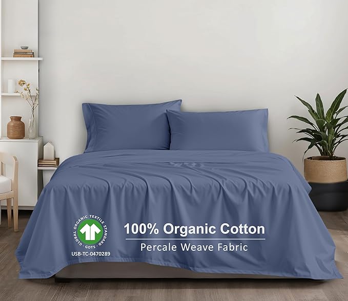 RUVANTI 100% Organic Cotton Sheets Queen Size, Percale Weave, GOTS Certified, 4-Piece Set, Deep Pocket 15", Crisp & Breathable, Soft Durable Bedding, Sábanas Algodón Orgánico – Wild Wind