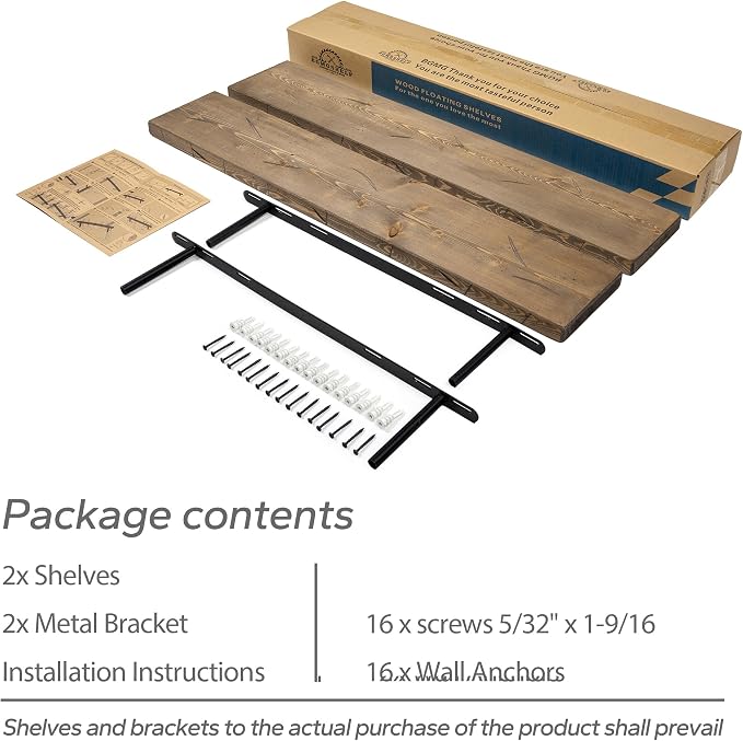 BGMG 30 inch Distressed Walnut Floating Shelves for Wall,High End Solid Real Wood 30 in Floating Shelf,Rustic Wooden Wall Mount Shelves Set of 2,Heavy Duty Bracket,30x6.7x1.25 inch