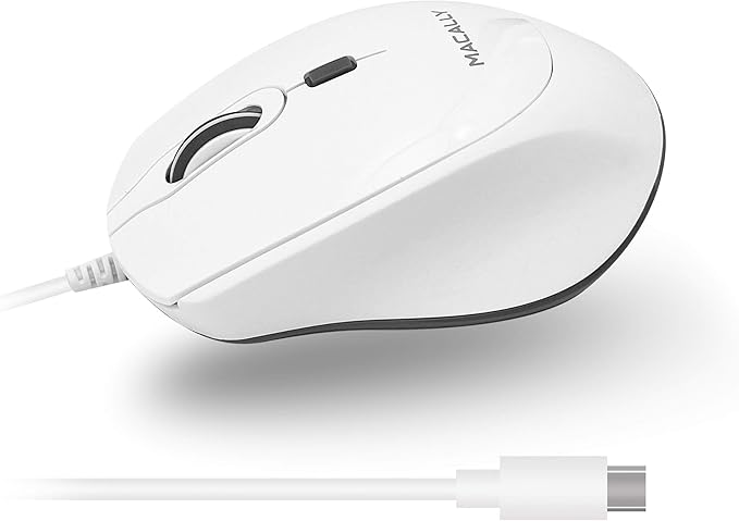 Macally USB C Wired Mouse and a USB C Mini Keyboard, Add Simplistic Apple Aesthetic to Your Office