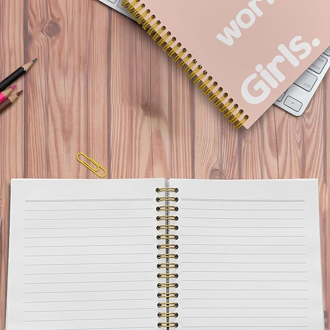 JKMBN Who Runs The World Journaling Notebooks, Pink Preppy Spiral Notebook, Inspirational Gifts for Women Teen Girls, Hardcover Spiral Notebooks College Ruled 5.5 x 8.3