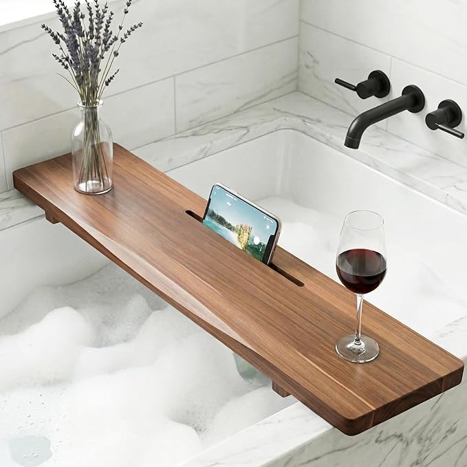 Premium Acacia Wood Bathtub Tray Caddy for Standard Tub, 29.5" L Adjustable Bath Tray for Tub, Luxury Spa Bathroom Tray Organizer Table, Bath Tub Accessories for Women, Housewarming, Birthday Gifts