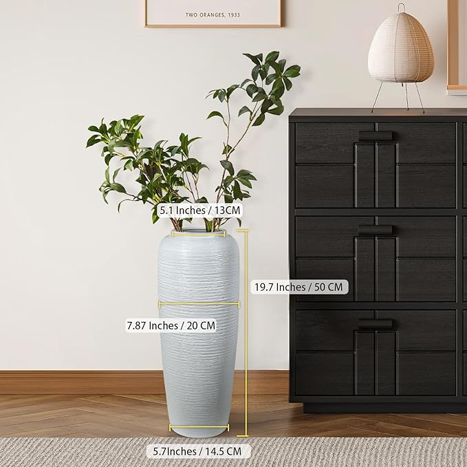 Large Rustic Ceramic Farmhouse Vase,19.7 Inch Tall Pottery Decor Floor Vases Vintage Flower Vases for Home Living Room Entryway Table Centerpiece Decor,Terracotta Vase,Wedding Gift,White