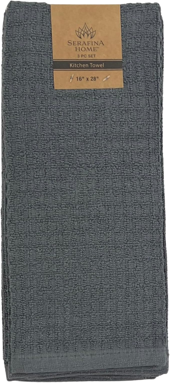 Waffle Grey Kitchen Dish Towels 100% Cotton Cloth Soft Cleaning Drying Absorbent Terry Box Loop: Set of 3 Multipurpose for Everyday Use (Grey Box)