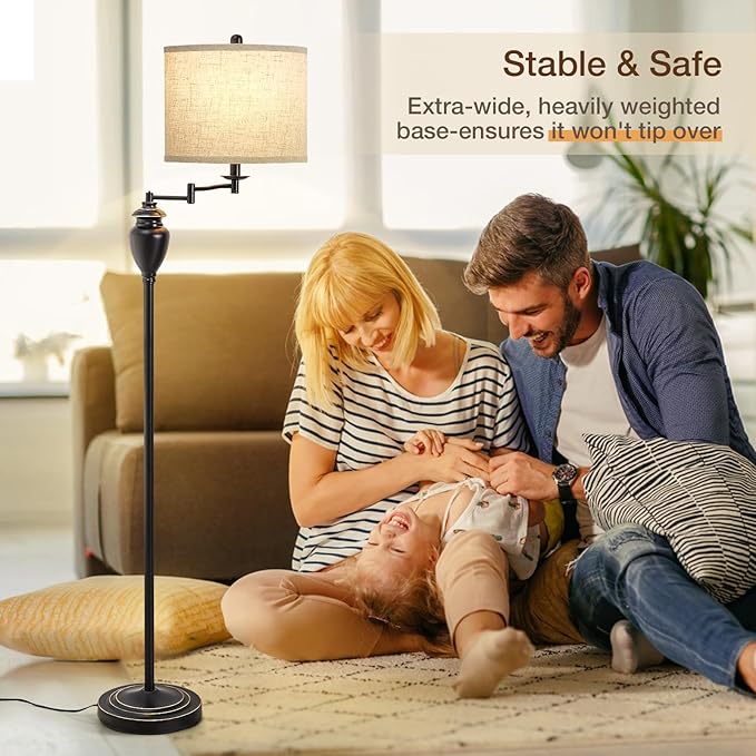 Floor Lamp for Living Room, Color Temperature 350° Adjustable Swing Arm Lamp Vintage Standing Lamp Traditional Farmhouse Standing Lamp Tall Lamp for Bedroom Office Home Nursery Study Room Hotel