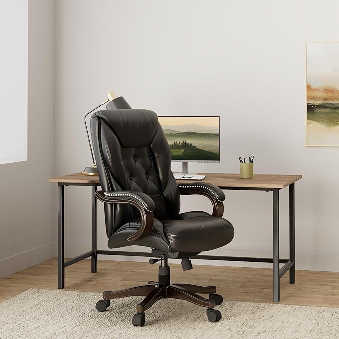 NBF Kingston Standard Executive Office Chair Desk Chair - Ergonomic Chairs with Adjustable Gas Lift and Tilt - Modern Office Chair with Dual Wheel Casters - Faux Leather Chair (Black, Mahogany)