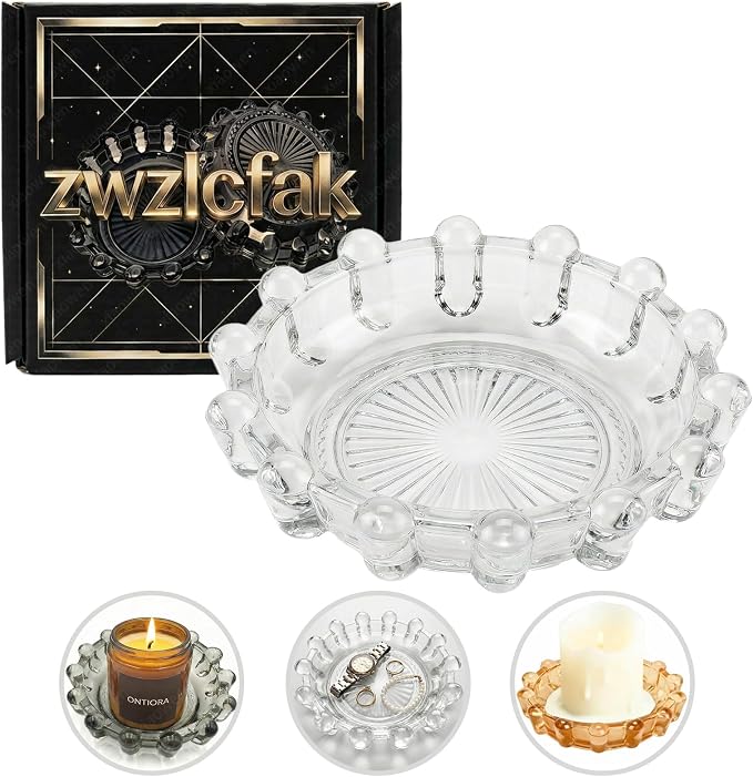 Bubble Smoky Glass Candle Holder – Modern Anthropologie-Inspired Decor Dish for Small Candles & Diffusers | Stylish Tabletop Accent for Home Bar & Cozy Living Spaces (1, Clear)