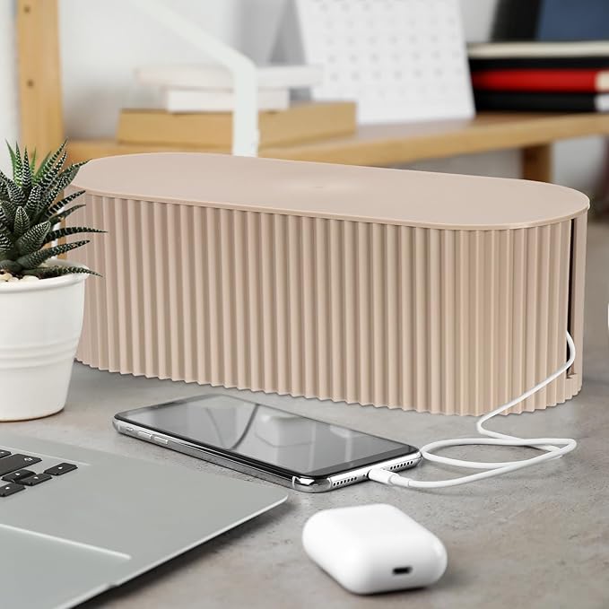 YOKIVE 2 Pcs Cable Management Box, Cord Hider Organizer Decorative Strip Storage Box Desk Accessories for Cords Home, Office, Light Brown, Large