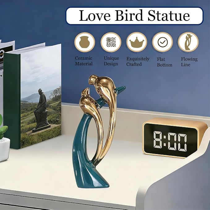 Modern Abstract Art Ceramic Statue Birds Statues Gold Ceramic Birds Figurines Home Decor,Collectible Figurines Sculpture Decoration Ornaments for Living Room,Office,Kitchen,Bedrooms(Lovebirds)