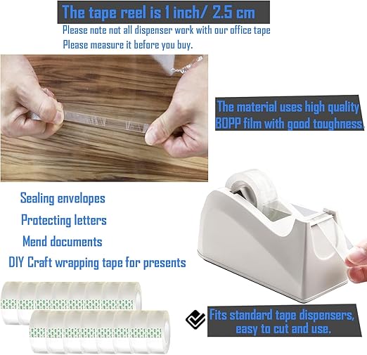 WUKAKA 24 Pack Transparent Tape Clear Tape Refills Rolls Each Roll 3/4 x 1000 Inches, 1 inch Core, for Office, Home, School