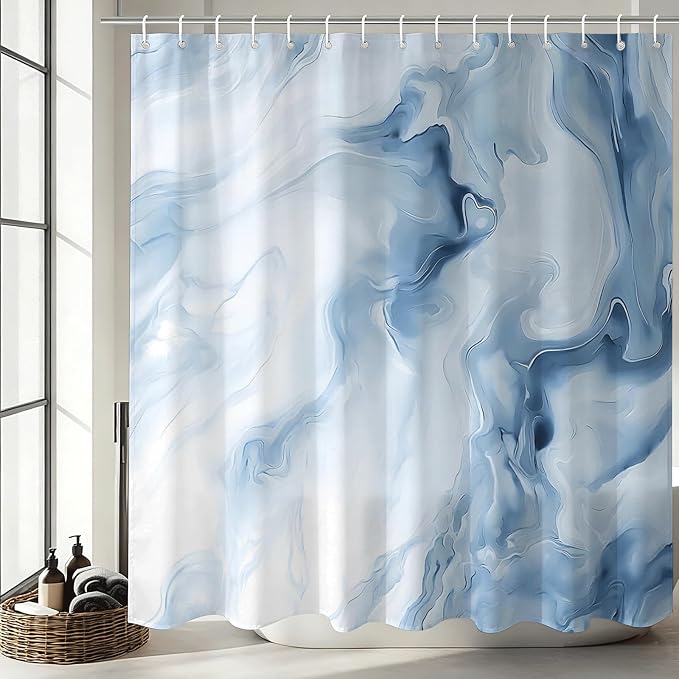 Mocsicka Shower Curtains for Bathroom, Blue Marble Shower Curtain for Bathroom, Abstract Blue and White Shower Curtain Modern Art Decor Waterproof Bath Curtain for Modern Bath Decor, 72 X 72 Inch