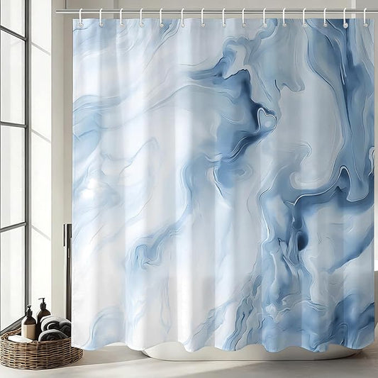 Mocsicka Shower Curtains for Bathroom, Blue Marble Shower Curtain for Bathroom, Abstract Blue and White Shower Curtain Modern Art Decor Waterproof Bath Curtain for Modern Bath Decor, 72 X 72 Inch