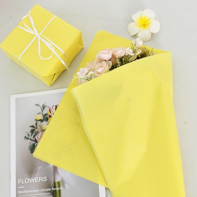 BEISHIDA 100 Sheets Yellow Tissue Paper Bulk, Wrapping Tissue Paper for Gift Bags, 14 x 20 Inch Gift Wrap for Birthday Wedding Graduation DIY Crafts Holiday Flowers