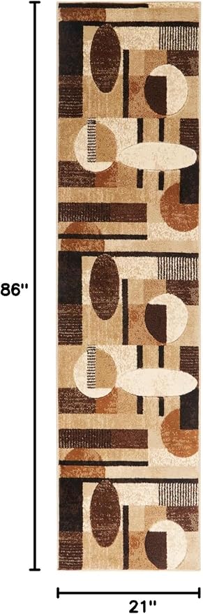 Home Dynamix Tribeca Jasmine Modern Runner Rug, Abstract Brown/Beige 1'9"x7'2"