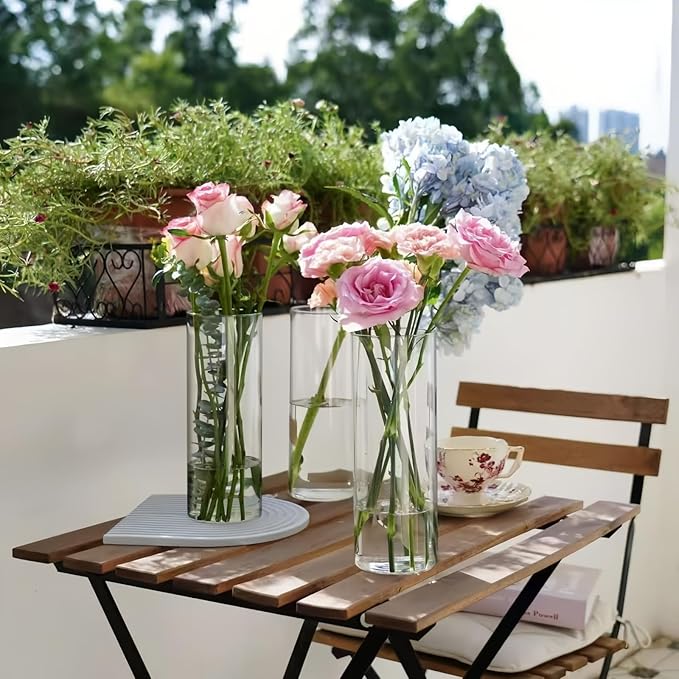 Olrla 2 Sets Tall Transparent Acrylic Flower Vase Height 11.61'', Shatter-Proof Clear Cylinder Vase for Rose and Lily Flowar Arrangement