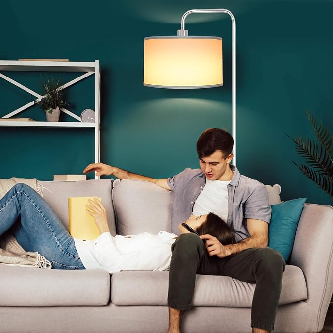 [Upgraded] LED Floor Lamp for Living Room, 3 Color Temperature Floor Lamp with Foot Switch Modern Standing Lamp Tall Pole Floor Reading Lamp for Bedroom, Study Room, Office, 9W Bulb Included, Silver