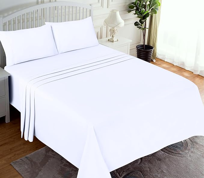 RUVANTI 100% Cotton Twin Sheets Set, 3 Pieces, Soft & Breathable Percale Weave Bedding, Deep Pocket 16", Hotel Standard, Crisp Cool Feel, Durable, Perfect Dyed Bed Sheet, Bright White
