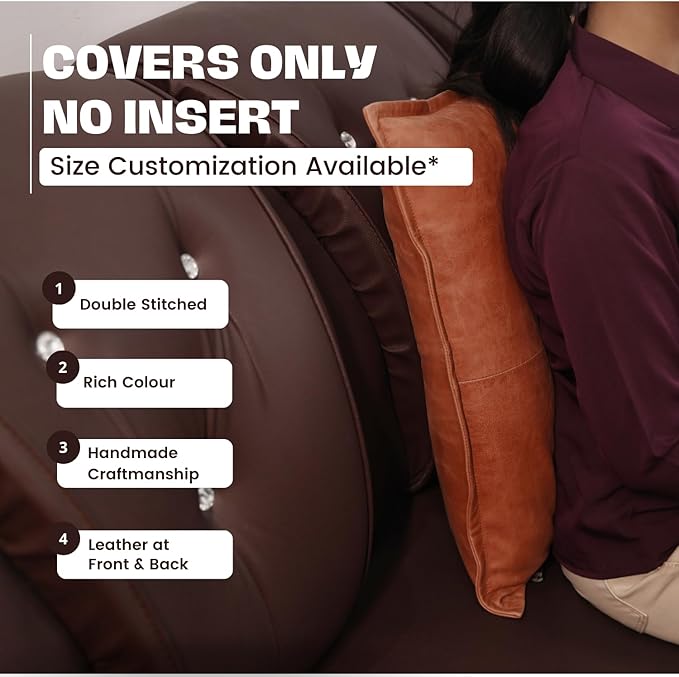 D DOLLY LAMB Lambskin Leather Pillow Cover - Sofa Cushion Case - Decorative Throw Covers for Living Room & Bedroom, 20x20 Inches - Orange Crunch Box Pack of 2