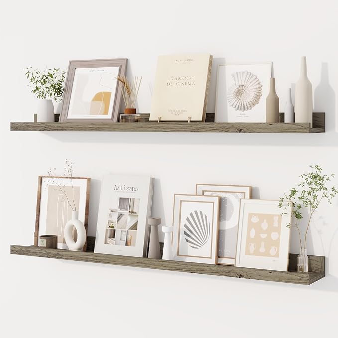 Dreamland Picture Ledge Shelf for Wall, Floating Shelves Set of 2,36 inch Long Floating Shelves with Lip for Living Room,Bedroom,Bathroom,Kitchen,Grey