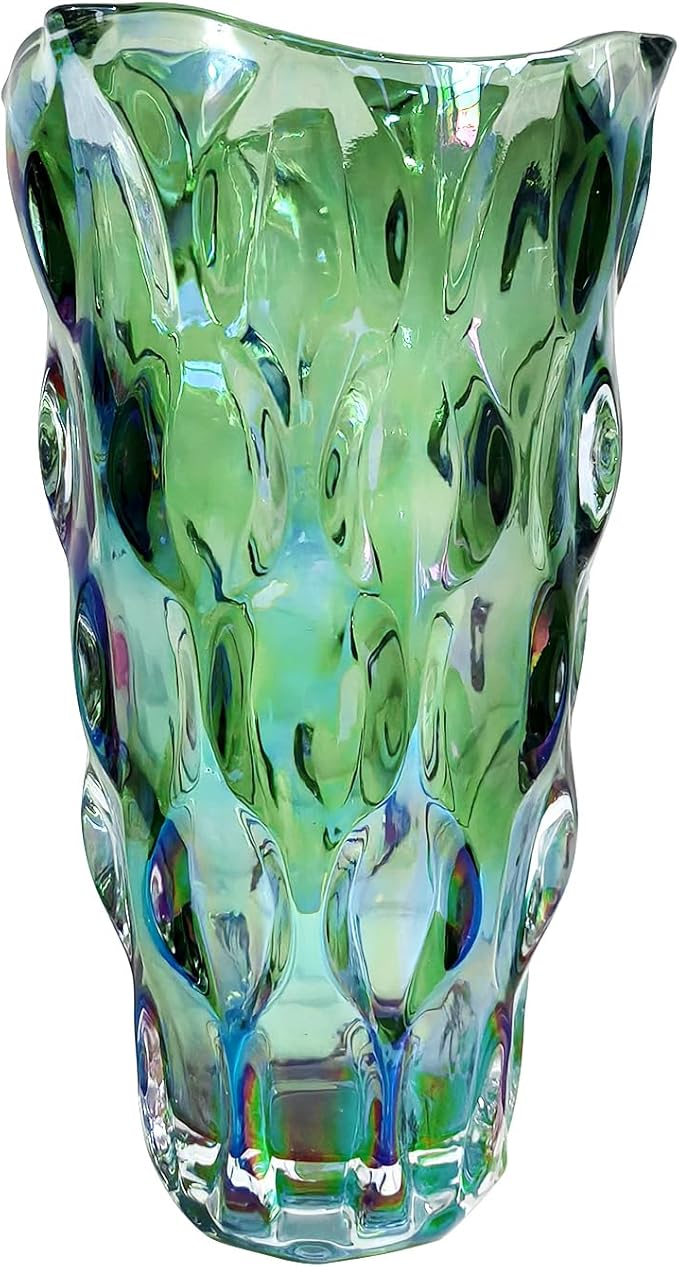 9.5" High Thickened Green Glass Flower Vase for Home Decor, Dining Wedding Table Office Holiday Party Centerpiece Decoration