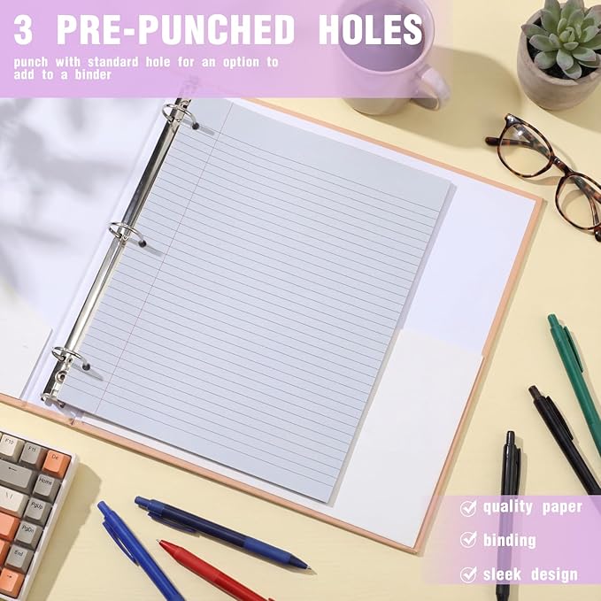 PerKoop 400 Sheets Colored Loose Leaf Paper 8.5" x 11" college ruled Lined 3 Hole Punched notebook Filler Paper for 3 Ring Binders Office School Supplies (Gentle Colors)