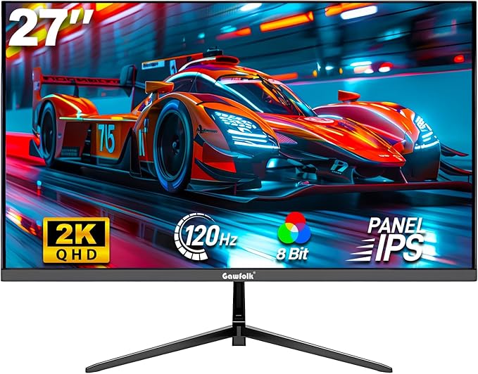 Gawfolk Gaming Monitor 27 inch QHD IPS, PC Screen 120Hz 2K (2560×1440P), Ultra-Thin Zero Frame Computer Display for Home Office Business, DP, HDMI, Wall-Mounted
