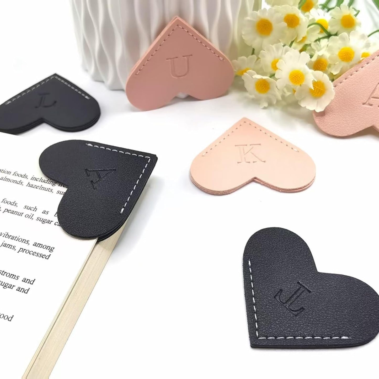 Skiennix Personalized Leather Bookmarks - Unique Heart Design for Book Lovers | Perfect Gift for Women, Teachers, Students (Black)