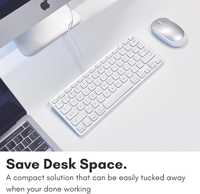 Macally Small Keyboard for Mac with USB Hub (3 Ports) - Wired 2 in 1 USB C + A Plug - Save Space with an Apple Compatible Keyboard (78-Key Layout) - Silver