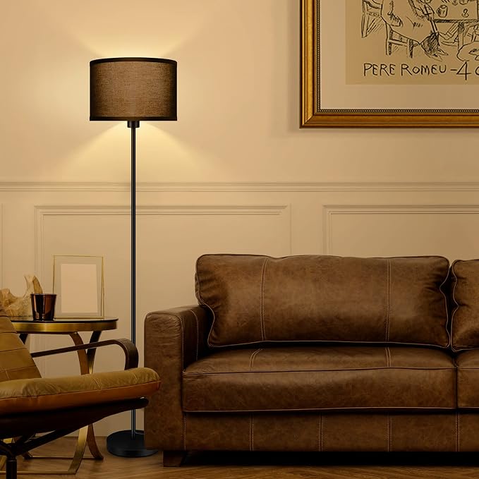 AUQUEE Floor Lamps for Living Room, Modern Standing Lamp, Black Lamp Shades, Foot Switch, Simple Pole Lamps Corner Lamp for Bedroom,Office, Living Room, Den, Bright Reading Floor Lamp(Without Bulb)