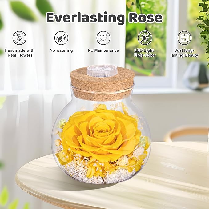 Christmas Birthday Gifts for Women Mom Preserved Rose Eternal Forever Flower in Glass Wishing Bottle with Colorful LED Light Flowers for Delivery Prime for Grandma Wife Sister Friend from Daughter