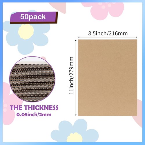 RLAVBL 50 Pack Corrugated Cardboard Sheets - 8.5x11 Flat Inserts for Shipping, Mailing & Crafts