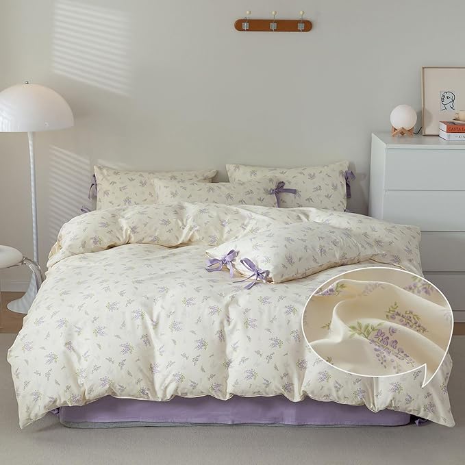 VM VOUGEMARKET Vintage Flower Comforter Set Full Girl's Cute Purple Floral Bed Comforter,Farmhouse Comforter with 2 Pillowcases for All Seasons(3pcs,Full)