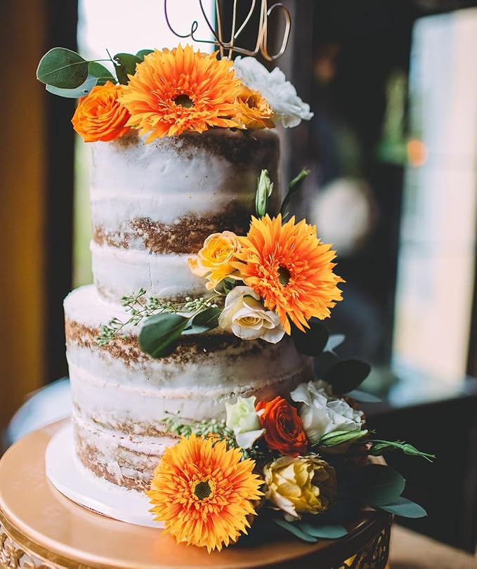 12pcs Artificial Gerbera Daisies 17.7’’ Orange Fake Daisy Flowers Faux Silk Flowers with Stems for Wedding Home Kitchen Party Garden Indoor Decoration(Orange)