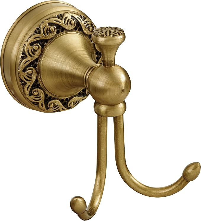 Brass Towel Hook, Antique Brass Bathroom Robe Hooks, Double Rustic Towel Hooks Bath Farmhouse Coat Clothes Hook Wall Mounted for Bathroom Kitchen Washroom Bedroom