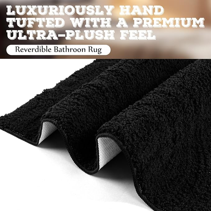 Drydiet Black Boho Jacquard Bathroom Rug for Bathroom 3D Arched Stripes Non Slip Absorbent Extra Thick Soft Carpet, Plush Bath Rug with Rubber Backing for Bath Shower, 20''x30''