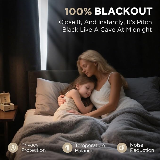 Joydeco Charcoal Grey Blackout Curtains 84 Inches Long, Curtains 84 Inch Length 1 Panel for Bedroom, Thermal Insulated Linen Black Out Curtains with Grommets(100x84, Charcoal Grey)