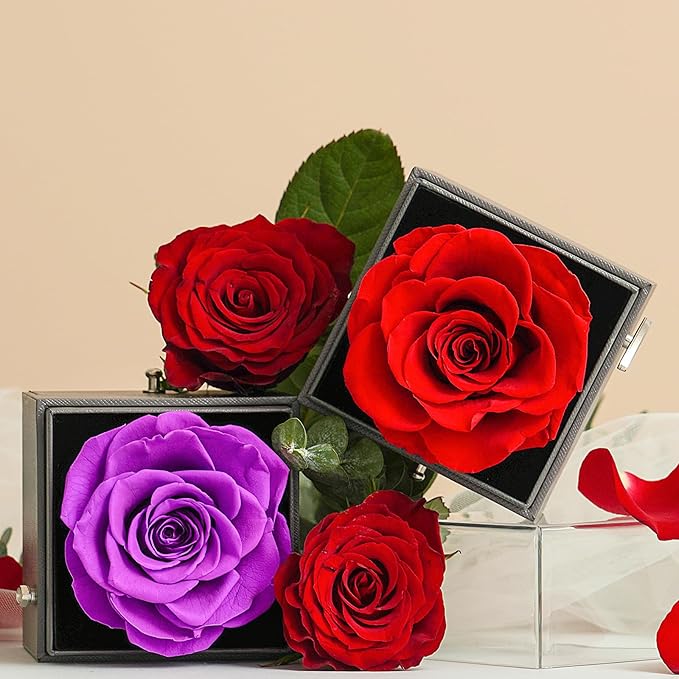 ADDWel Preserved Rose Gifts for Mom Birthday – Forever Real Rose Music Box for Women – You Are My Sunshine Gifts for Mom Grandma Wife Girlfriend – Eternal Roses Musical Box with I Love You Necklace