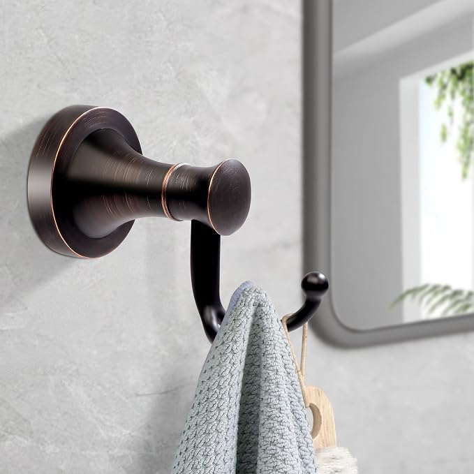 Oil Rubbed Bronze Bathroom Towel Hook, Bronze Bathroom Robe Hook, Heavy Duty Double Towel Hooks Bath Farmhouse Coat Clothes Hook Wall Mounted Rustic for Kitchen Washroom