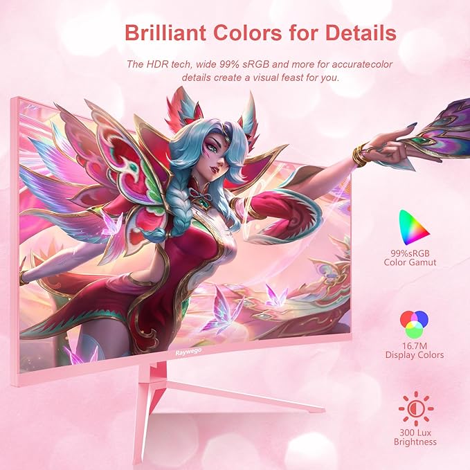 34 inch Pink Curved Gaming Comupter Monitor 165Hz UWQHD 3440x1440,1500R -PIP,1ms (MPRT),HDR, 300nits,sRGB99%,FreeSync,HDMI2.0(TMDS) x2,DP1.4 x2,Eye Care, Supports Wall Mount 75x75mm