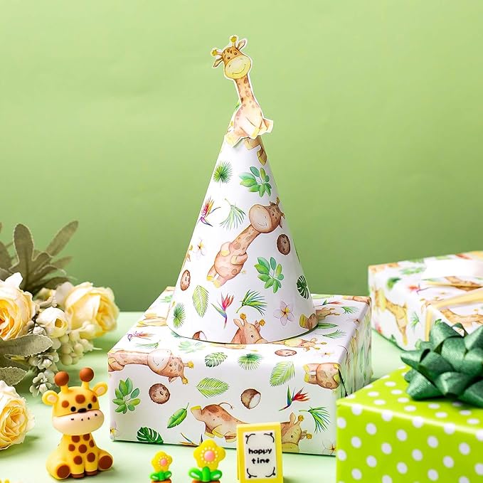 Burymento Giraffe Wrapping Paper, Reversible Dot Design Gift Wrap for Baby Shower, Birthday, Valentines, Mothers day, Graduation, Wedding, Fathers day, Christmas (17 Inch X 32.8 Feet)