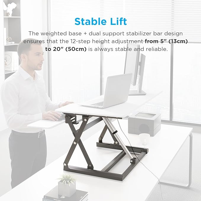 36" Electric Standing Desk Converter, Dyropcurv Series Height Adjustable Computer Desk Ergonomic Home Office Desk for Adults, Sit to Stand Desk with Quiet Motor, White