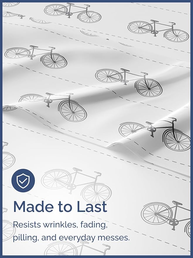 Kids Bikes Queen 4 Piece Sheet Set - Boys, Girls, Teens, Toddler - Easy Fit Deep Pockets - Breathable, Hotel Quality Bedding Sheets - Machine Washable - Wrinkle Free - Cute, Cozy, Soft - CGK Linens